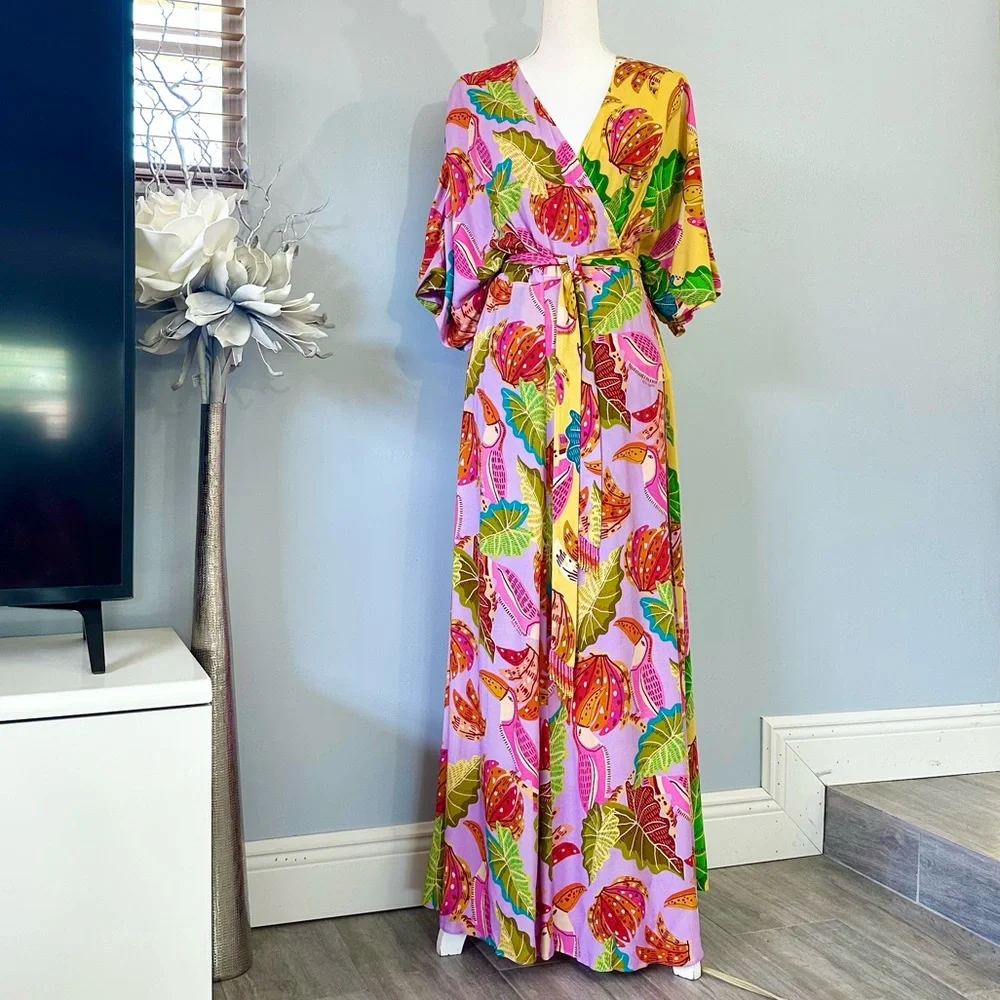 FARM RIO Mixed Beaks & Bananas Maxi Wrap Dress - Picture 12 of 16